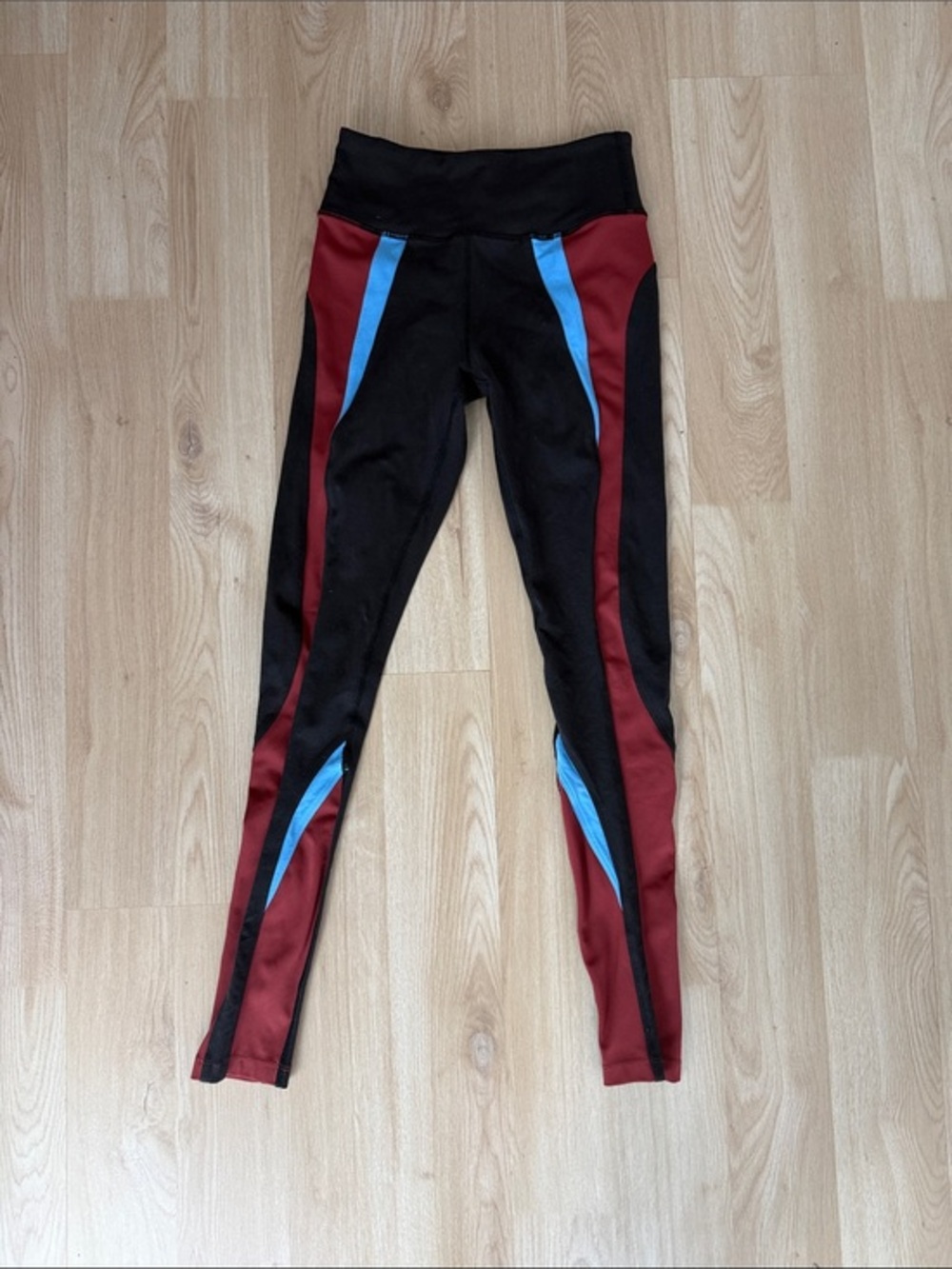 Splits59 Black with Burgundy and Light Blue Colorblock Leggings